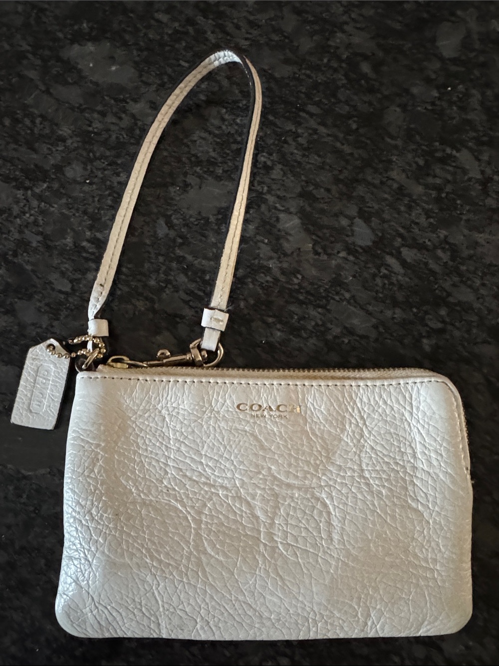Coach Cream Pebbled Leather Wristlet with Gold Hardware